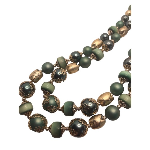 Vintage Green Double Strand Moonstone Japan Necklace - Picture 2 of 5